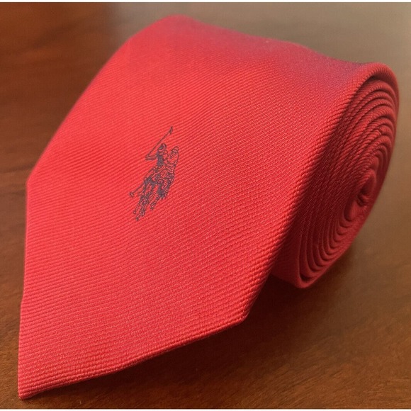 U.s Polo Assn. Solid Red 100% Silk Men’s Neck Tie - Picture 3 of 7